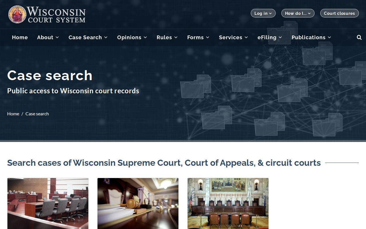 Wisconsin judiciary case search entry page
