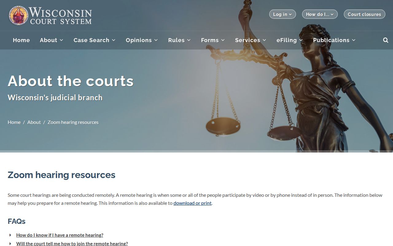 Wisconsin court remote appearance instruction page