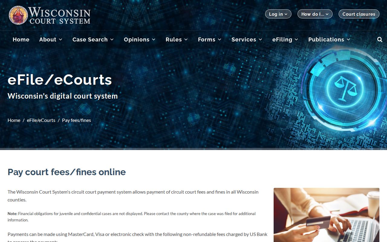 La Crosse County court case records and Wisconsin state payment route