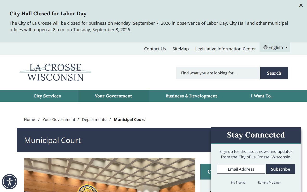 La Crosse County traffic court City Municipal Court access