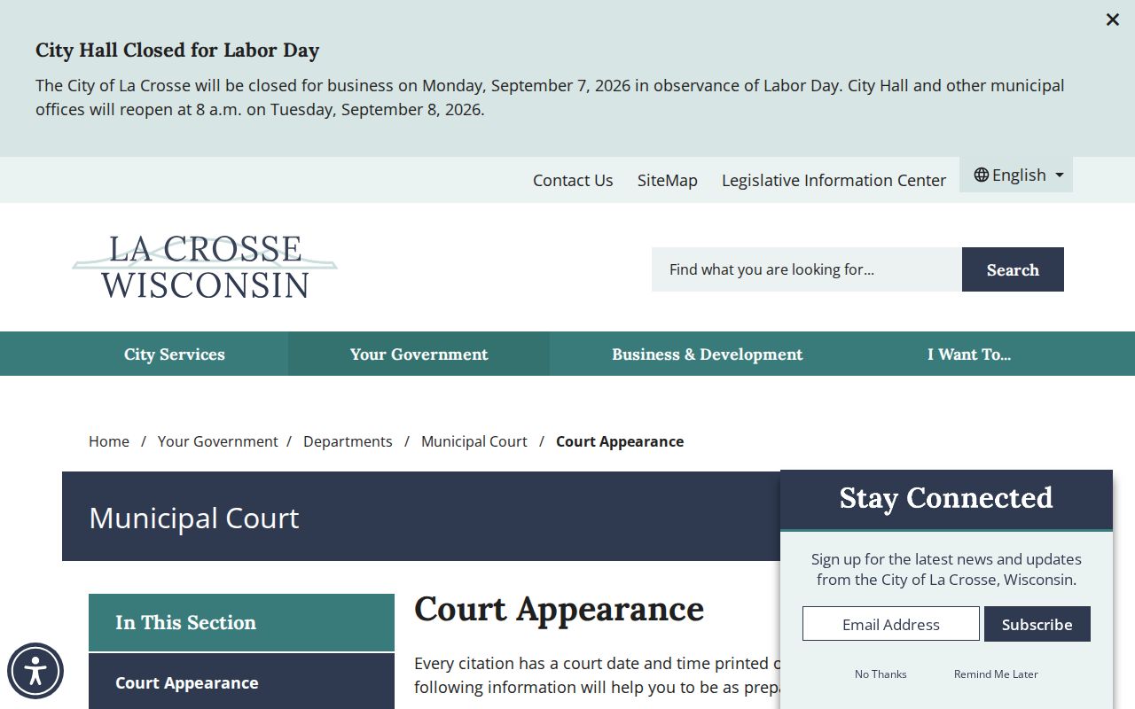 La Crosse County traffic court plea and pretrial instructions
