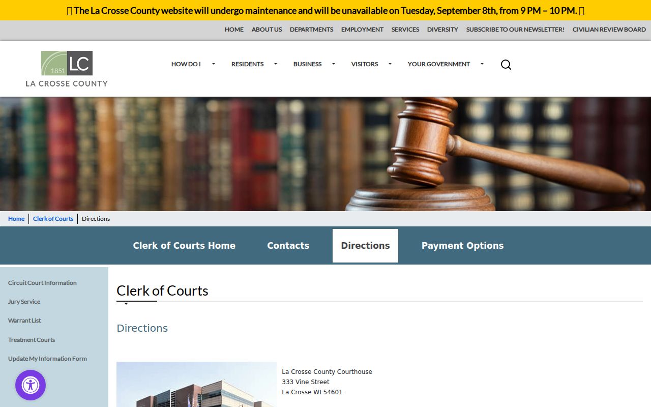 La Crosse County court docket courthouse at 333 Vine Street